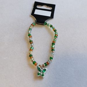 Emerald Rhinestone Butterfly May Birthstone Bracelet with Gold Accents